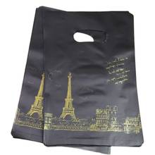 2021 New Style Wholesale 100pcs/lot 25*35cm Luxury Black European Eiffel Tower Gift Packaging Bags Medium Shopping Plastic Bags 2024 - buy cheap