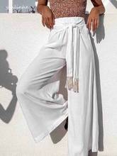 yinlinhe White Loose Wide Leg Pants Women High Waist Elastic Trousers French Style Lace Up Summer Pants Casual Outfits      1700 2024 - buy cheap