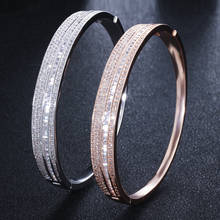 CWWZircons Fashion Famous Brand Sparkling Cubic Zirconia Rose Gold Color Open Cuff Bracelet Bangles for Women Jewelry Gift BG011 2024 - buy cheap