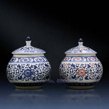 Jarra de cerâmica retro chinesa com vedação tampa azul e branco jarra de armazenamento de porcelana de chá decorações modernas de casa cozinha 2024 - compre barato