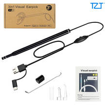 Removedor visual 5.5x640 da cera da orelha do limpador da orelha do earpick 480mm de tzt 3-em-1 para o tipo c pc android 2024 - compre barato