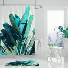 Cortina de ducha de planta verde, visillo de ducha de poliéster impermeable, estampado de hojas, para Baño 2024 - compra barato