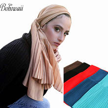 BOHOWAII Moslem Head Wear Ramadan Chusta Na Glowe Beautiful Chiffon Scarfs for Women Headwrap with Pleated Edge Hijabs 2024 - buy cheap