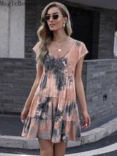 Vestido de verão feminino vintage com decote em v manga curta midi vestido solto impresso 2024 - compre barato