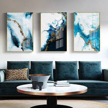 Póster de lienzo abstracto nórdico, impresión artística de pared azul dorado, pintura decorativa, imágenes de pared para sala de estar, decoración moderna del hogar 2024 - compra barato