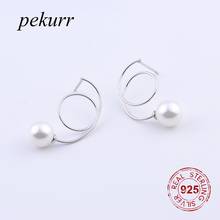 Pekurr-pendientes colgantes de plata de ley 925 para mujer, aretes largos con perlas de concha blanca giratoria redonda, accesorios, joyería de moda 2024 - compra barato