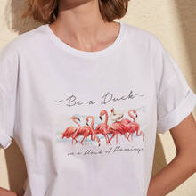 Camiseta con estampado de flamenco para mujer, remera informal de dibujos animados a la moda, Tops para mujer 2024 - compra barato