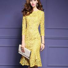 Women Lace O Neck Elegant Office Lady 2020 Spring Autumn Vintage Fashion Party Evening Retro Luxury Brand Midi Dress 2024 - buy cheap