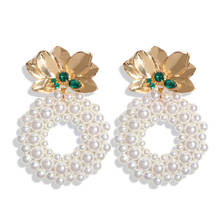 ZHINI Gold Flower Pearl Drop Earrings For Women Statement Imitation pearls Dangle Earrings Fashion Jewelry Trendy Accessories 2024 - buy cheap