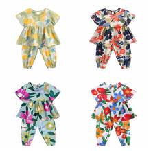 Sanlutoz/цветы комплекты летней одежды для маленьких девочек; Для малышей; Летний комплект хлопковой одежды для девочек; Одежда принцессы для девочек модная повседневная одежда 2024 - купить недорого