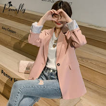 Women Elegant Blazer Peonfly Long Sleeve Single Button Outerwear Casual Loose Notched Pocket Office Casual Tops Jacket   2024 - buy cheap