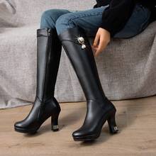 Leather Knee Boots Womens Snow Boots Design Fur Warm Winter Shoes Fashion High Heel Thigh High Boots Long Woman Footwear K5616-3 2024 - buy cheap