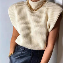 UNAIZA Women's Solid Color Sweater Sleeveless High Neck New Fashion Casual Shoulder Pad Sweater High Neck Knit Loose Sweater 2024 - buy cheap