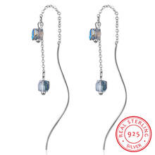 Requintado simples fashion 925 cubo de prata esterlina cristal borla ondulado brincos longos para mulheres 2024 - compre barato