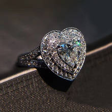 Novo clássico prata cor anel para mulher cristal de austríaco em forma de coração elegância anéis de casamento para mulheres jóias finas 2024 - compre barato
