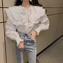 Hi Girl Spring New Women Vintage Doll Collar Ruffles Blouse White Long Sleeve Loose Large Blouses Shirt Sweet Tops Blusa Femme 2024 - buy cheap