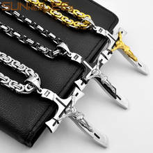 SUNNERLEES Stainless Steel Jesus Christ Cross Pendant Necklace Byzantine Link Chain Silver Color Gold Plated Men Boy Gift SP253 2024 - buy cheap