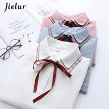 Jielur 2021 Autumn Lace Up Women's Shirts Long Sleeve Sweet Slim Korean Casual Female Blouse Office Lady White Blusa Tops S-XXL 2024 - buy cheap