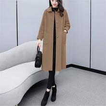 2020 outono inverno moda casaco de lã longo feminino coreano solto single-breasted manga lanterna jaqueta feminina sobretudo de lã g619 2024 - compre barato