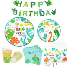 Juego de vajilla desechable de dinosaurios para fiesta de cumpleaños, vasos de papel, platos para niño y niña, recuerdos para Baby Shower, 1-16 unids/set 2024 - compra barato