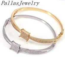 3Pcs Female Zirconia CZ Pave Heart Square Bangle For Women Gold-Color Metal Copper Charm Bracelets & Bangles Women 2021 Trendy 2024 - buy cheap
