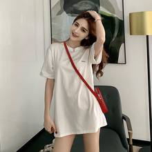 2020 korean vestido student t-shirt dress summer women short sleeve solid color midi dresses white black clothes casual office 2024 - buy cheap