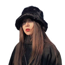 2022 New Korean Fisherman Hat Winter Faux Fur White Black Bucket Hat For Women Men Panama Fishing Cap bob chapeau 2024 - buy cheap