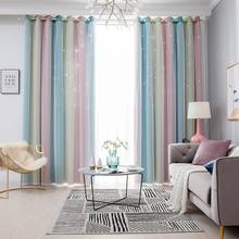 Cortina romântica cor arco-íris 100x250cm, cortina blackout de tule, para meninas, quarto, janela completa, oco, estrela, decoração de casa 2024 - compre barato