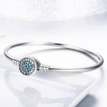 925 sterling silver clear zircon blue eye 3MM snake chain fit original charm beads bracelet jewelry DIY wedding gift 2024 - buy cheap