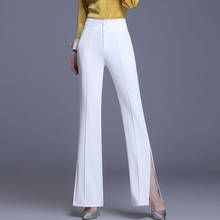Pantalones blancos de cintura alta para mujer, trajes femeninos con abertura lateral, cintura elástica, color negro, moda coreana 2024 - compra barato