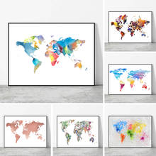 Abstract Colorful World Map Canvas Painting Nordic Posters and Prints Wall Art Pictures For Living Room Home Decoration 2024 - buy cheap