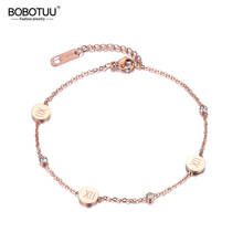 BOBOTUU Stainless Steel Bracelet Roman Numerals Rose Gold Color Link Chain Rhinestones Lover's Engagement Jewelry BB18177 2024 - buy cheap