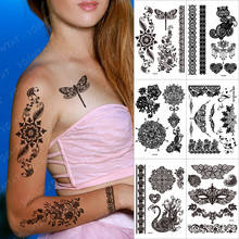 Tatuagens adesivas temporárias à prova d'água, índia cor preta, renda henna, sexy, amor, flor, padrão, arte corporal, moda para mulheres 2024 - compre barato