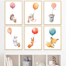 Tela de pintura em tela para berçário, arte impressa de coelho, raposa, coala, balão, quadros nórdicos para decoração de quarto de bebês 2024 - compre barato