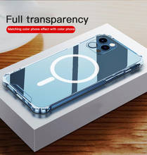 Capa de celular 100, transparente, à prova de choque, para iphone 12 pro max 12, mini capa anel magnética traseira de carregamento sem fio 2024 - compre barato