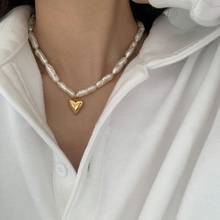 MENGJIQIAO New Arrive Fashion Irregular Pearl Choker Necklace For Women Elegant Metal Heart Short Collares Jewelry Kolye Gifts 2024 - buy cheap