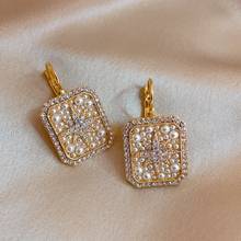 New S925 Needle Star Rhinestone Pearl Square Earrings for Women Designer Creativity Luxury High Quality Jewelry Woman's Gift 2024 - buy cheap