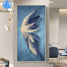 Bordado de diamantes con hojas de Pluma de Oro azul, arte abstracto de pared, pintura de diamantes, imagen de punto de cruz, decoración del hogar para sala de estar 2024 - compra barato