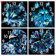 Kit completo de pintura con diamantes, bordado 3d de punto de cruz con mecanismo de reloj, mosaico 5D Diy, cuadrado, redondo, Animal, Lobo, regalo para decoración del hogar 2024 - compra barato