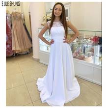 E JUE SHUNG-vestido de novia elegante, línea A, cuello redondo sin mangas, blanco, de gasa, para playa, hecho A medida 2024 - compra barato