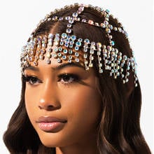 Модная шапка со стразами и кисточкой, головной убор, цепочка на лоб для женщин, свадебное украшение с кристаллами 2024 - купить недорого
