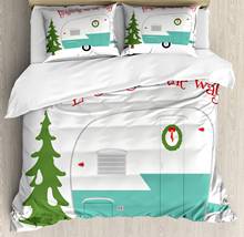 Adventure Duvet Cover Set Laughing All The Way Calligraphy with a Caravan and a Christmas Tree Decorative 3 Piece Bedding Set 2024 - buy cheap