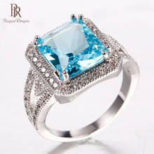 Bague Ringen, прямоугольное кольцо с аквамарином, серебряное, 925, для женщин, для женщин, с геометрическим орнаментом, хорошее ювелирное изделие с драгоценными камнями, подарок на помолвку, Size6-10 2024 - купить недорого