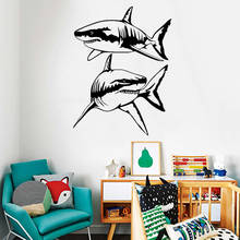 Свирепый силуэт акулы виниловые наклейки для стен с животными настенные наклейки для мальчиков стиль комнаты обои акула Клип арт Настенный декор LL335 2024 - купить недорого