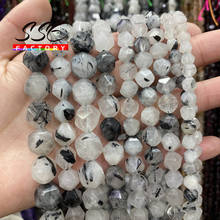 Natural Black Rutilated Quartz Beads Faceted Stone Loose Beads for Jewelry Making DIY Bracelet Necklace Accessories 15" 6 - 12mm 2024 - buy cheap