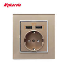 Makerele-toma de corriente de pared con Panel de vidrio, enchufe estándar europeo de 16A con doble USB de 2100mA, tres colores 2024 - compra barato
