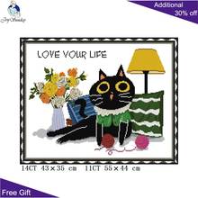 Joy Sunday Love Your Life-gato negro J522, decoración para el hogar con cuentas y estampados, Animal lindo, costura, kits de punto de cruz 2024 - compra barato