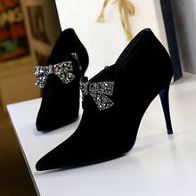 New Suede Ankle Boots for Women crystal bow-knot Pointed Toe shoes zip High Heels boot Fashion Zapatos De Mujer black khaki 2024 - buy cheap