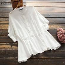 Kaftan Women's Summer Blouses ZANZEA 2022 Solid Tops Casual Short Sleeve Blusas Female High Waist Tunic Oversized Chemise  2024 - buy cheap