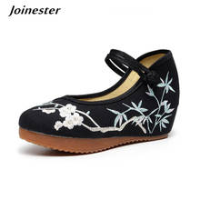 Floral Embroidered Women Spring Mary Jane Pumps Ladies Ethnic Canvas Wedges Shoes Vintage Button Dress Shoe Female Espadrilles 2024 - buy cheap